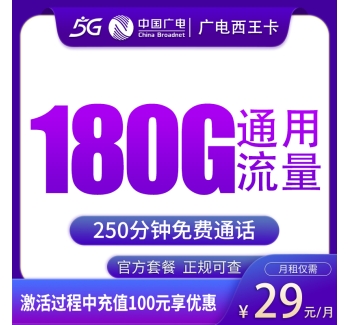 广电西王卡29元180G+250分钟【只发江西】
